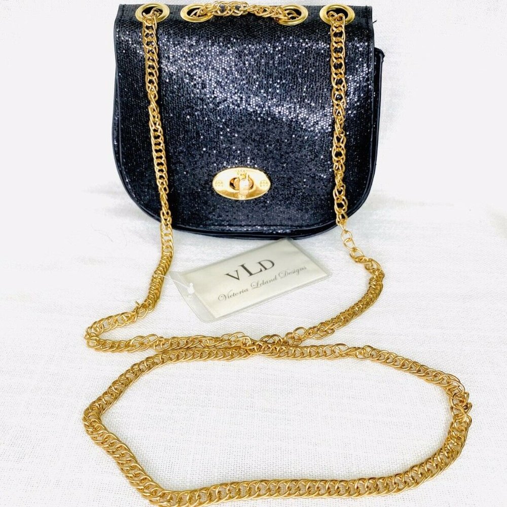 New Victoria Leland Designs Shimmer Crossbody Bag Gold Chain Strap